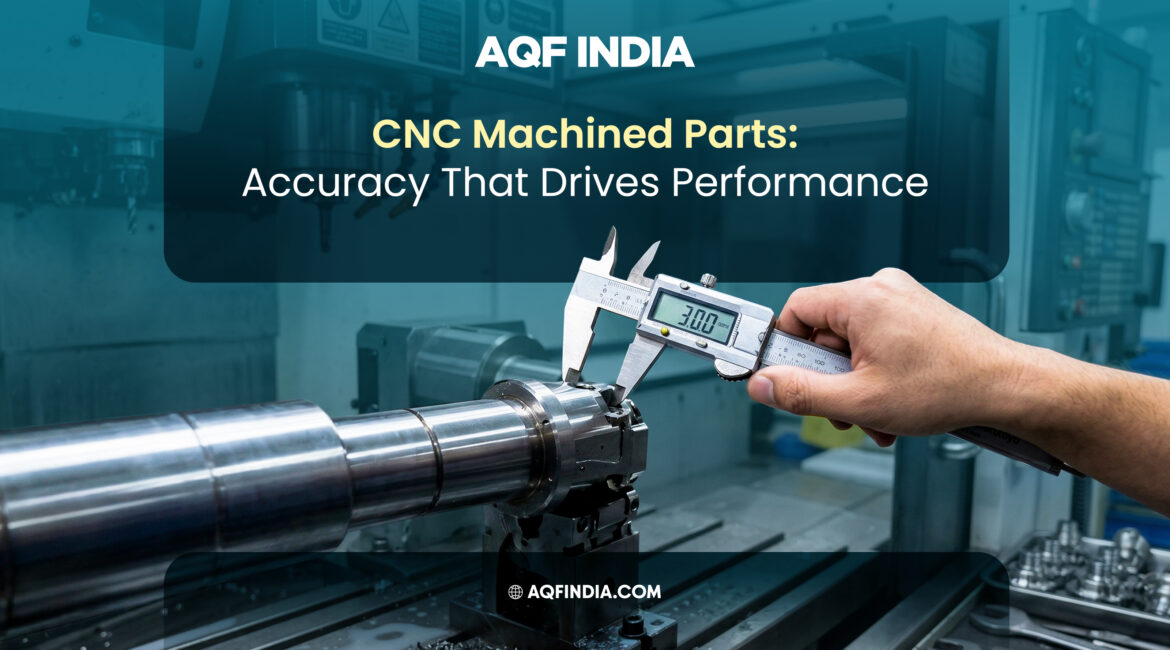CNC machined parts inspection using digital caliper for high precision components by AQF India