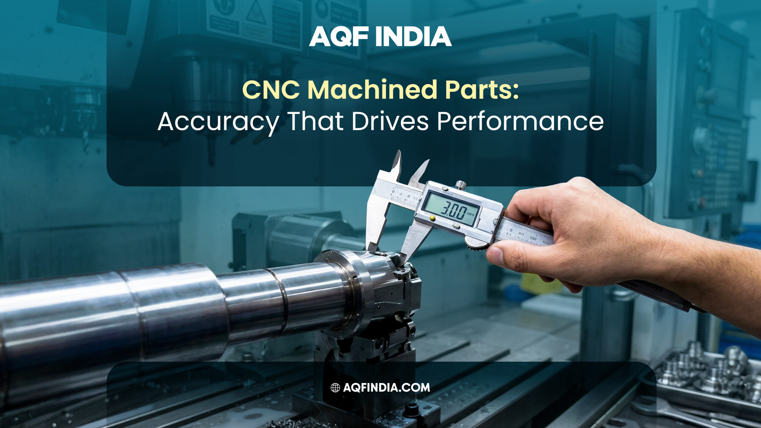 CNC machined parts inspection using digital caliper for high precision components by AQF India