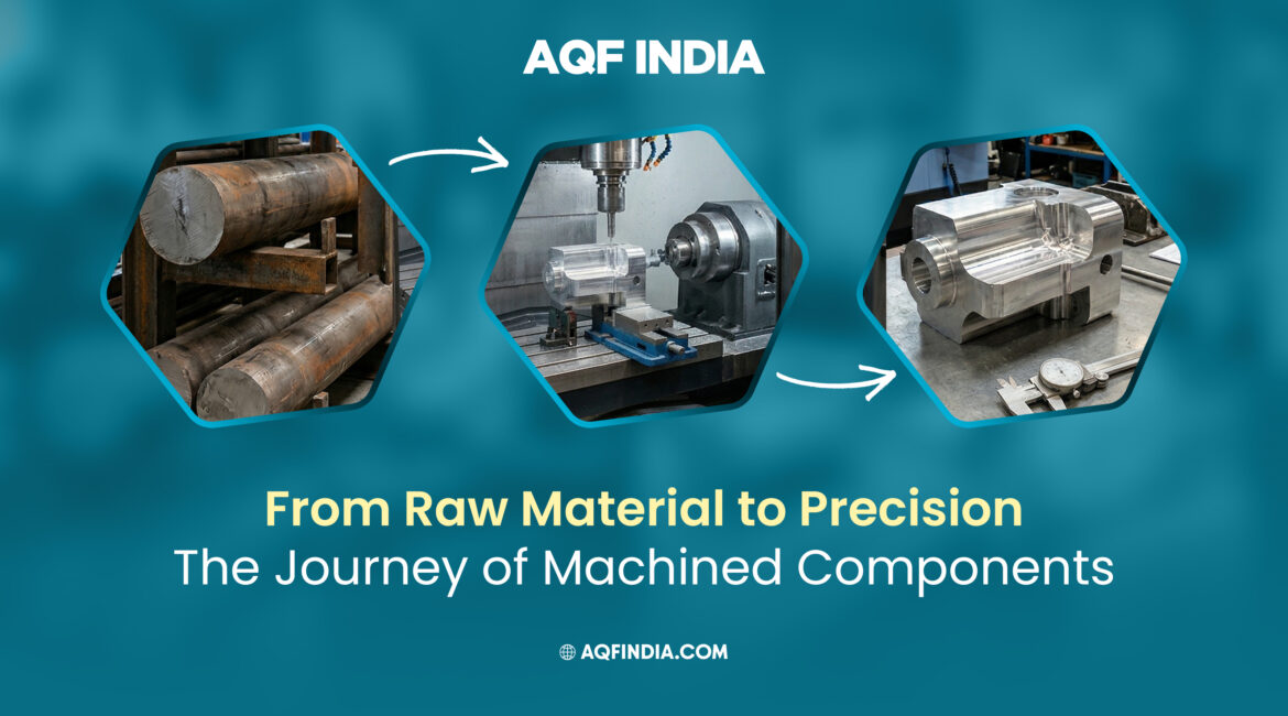 Precision machined parts manufacturing process from raw material to finished component by AQF India